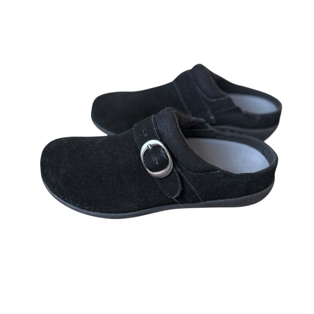 Spenco Womans Size 6B Ashley Black Suede Mule Clog Shoe Orthotic Comfort Neutral